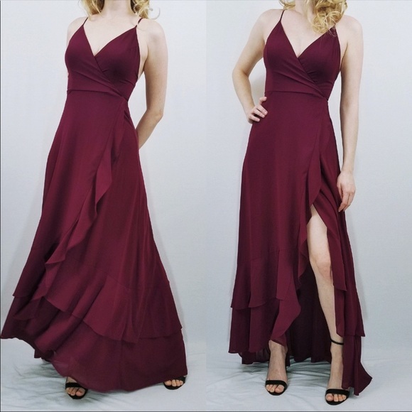 Lulus Dresses & Skirts - In Love Forever Burgundy Lace-Up Maxi Lulus Dress